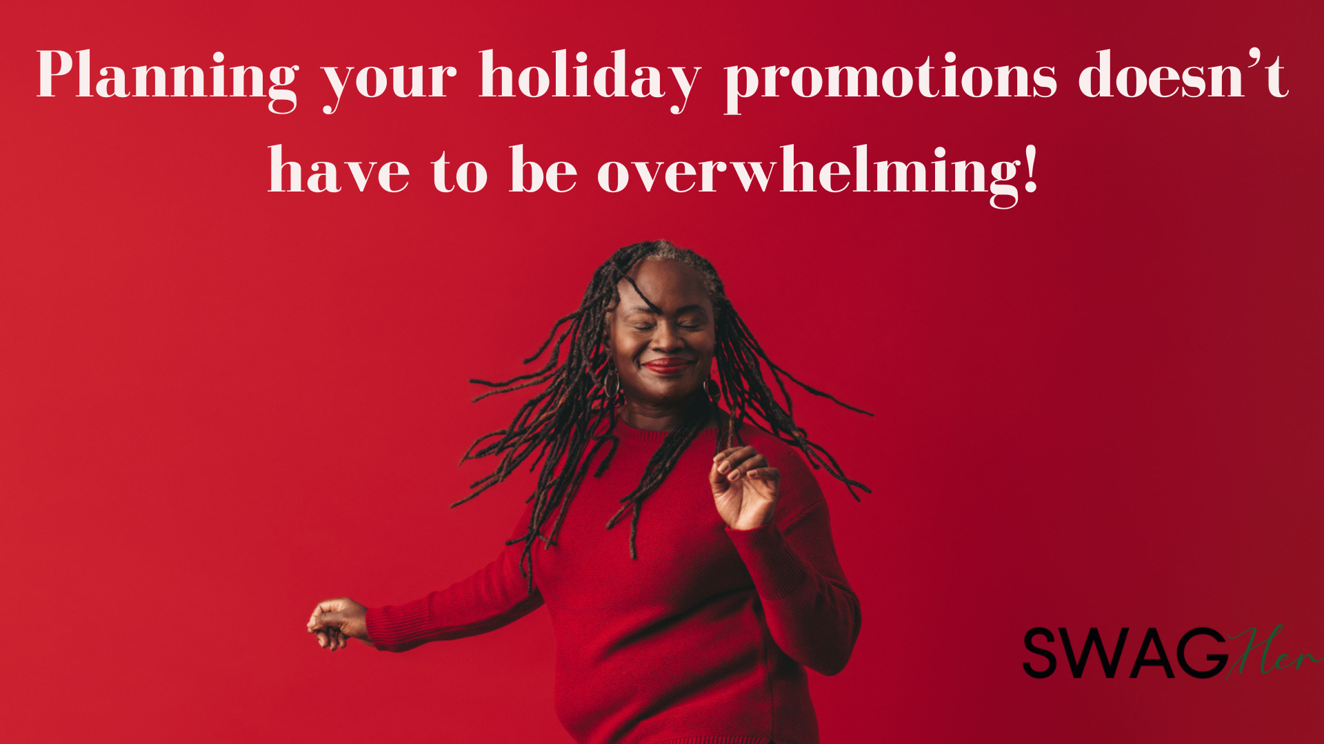 Black woman business owner dancing with happiness due to no stress promotion.